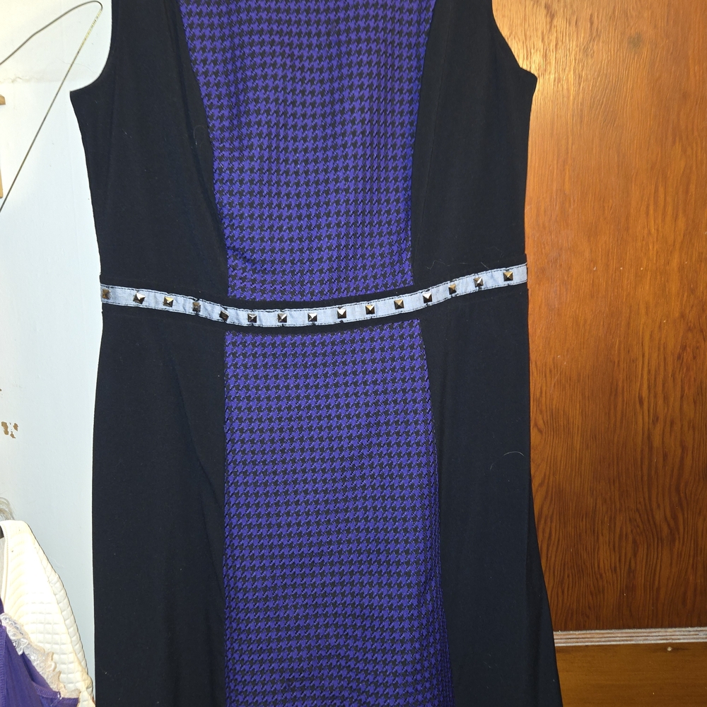 Glamour Black Midi Dress with Purple Houndstooth Center
